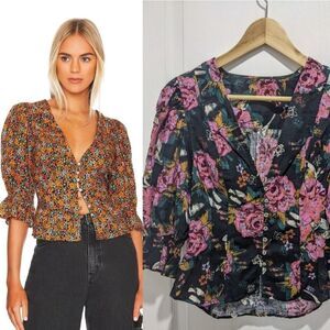NEW Free People | I Found You printed top in Black floral